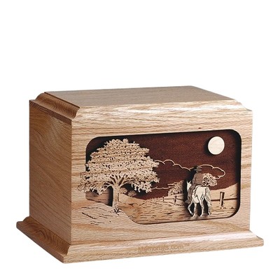 Horse Rider Oak Wood Cremation Urn