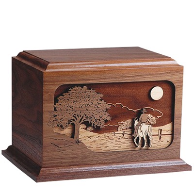 Horse Rider Walnut Wood Cremation Urn