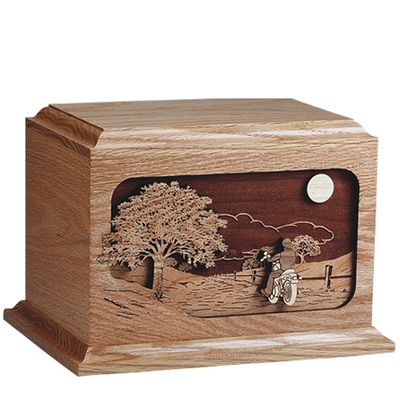 Motorcycle Rider Oak Wood Cremation Urn