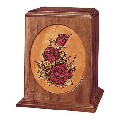 Rose Bouquet Walnut Wood Urn