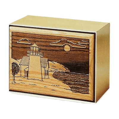 Lighthouse Bronze Wooden Cremation Urn