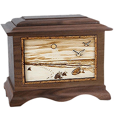 Walk On The Beach Walnut Cremation Urn For Two