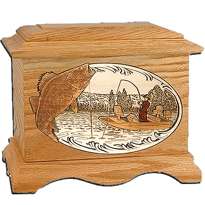 Walleye Fishing Oak Cremation Urn for Two