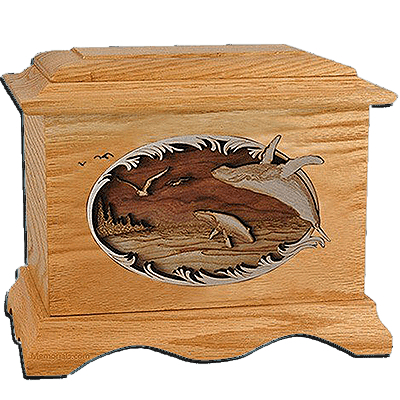 Whales Oak Cremation Urn for Two
