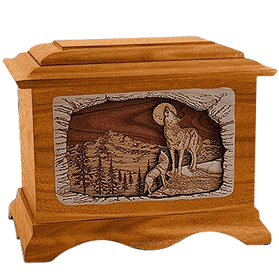 Wolves Mahogany Cremation Urn for Two