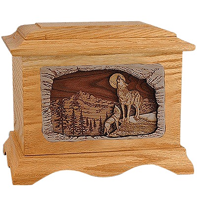 Wolves Oak Cremation Urn for Two