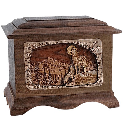 Wolves Walnut Cremation Urn For Two