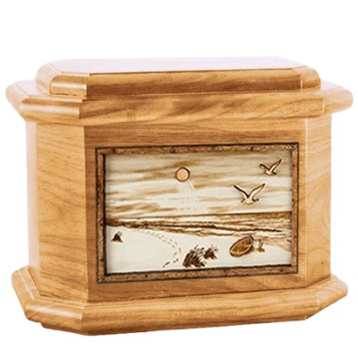 Walking on the Beach Oak Octagon Cremation Urn