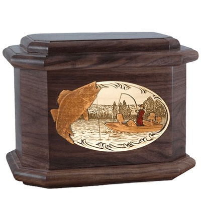 Walleye Fishing Walnut Octagon Cremation Urn