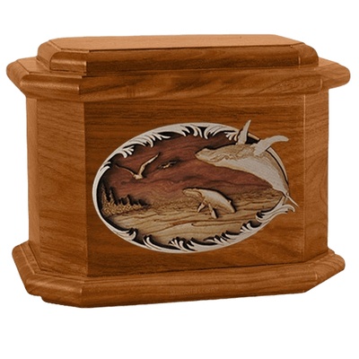 Whale & Calf Mahogany Octagon Cremation Urn