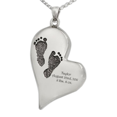 Whimsical Heart 14k White Gold Cremation Print Keepsake