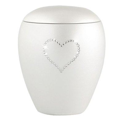 White Crystal Heart Ceramic Urn