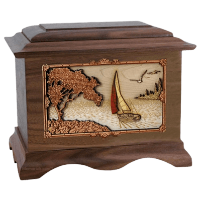 Sailboat Walnut Cremation Urn