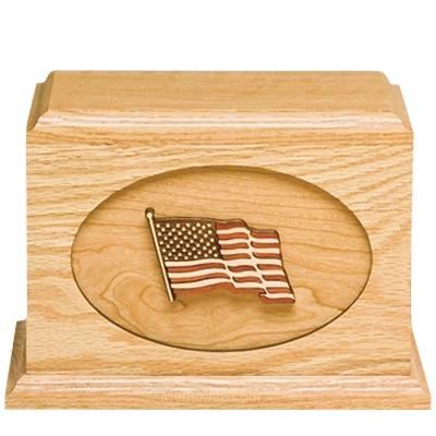 US Flag Oak Military Cremation Urn