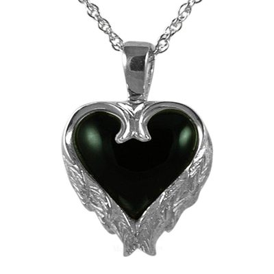 Angel Wings Onyx Heart Keepsake Pendant