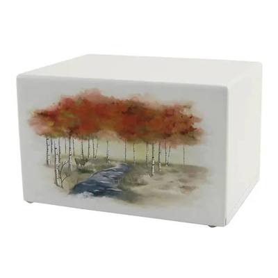 Autumn Stream Painted Wooden Urn