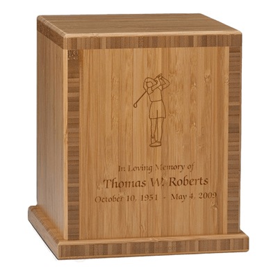 Lady Golfer Bamboo Caramel Cremation Urn