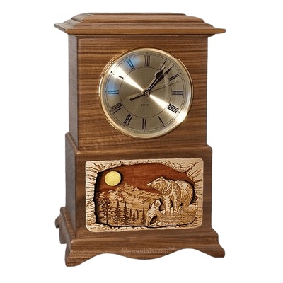 Bear Clock Walnut Cremation Urn