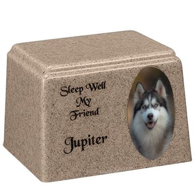 Beige Oval Cultured Pet Photo Urn