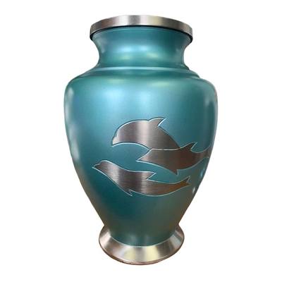 Blue Dolphin Metal Urn