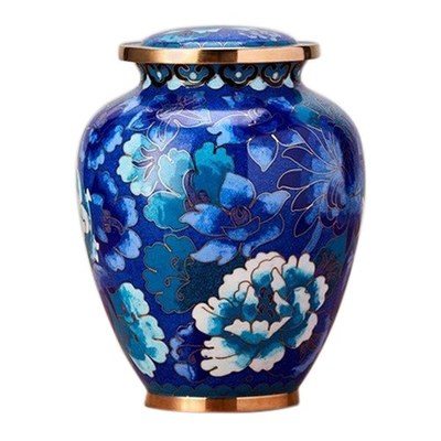 Blue Flowers Elite Medium Cloisonne Cremation Urn