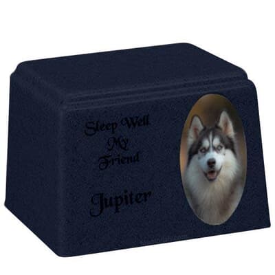 Blue Oval Cultured Pet Photo Urn