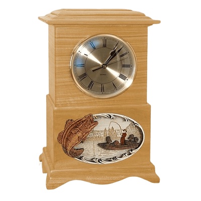 Boatfishing Clock Oak Cremation Urn