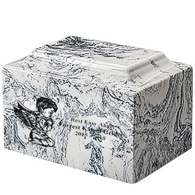 Boy Cherub White and Black Marble Infant Urn