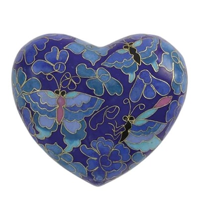 Butterfly Blue Heart Cloissone Cremation Urn