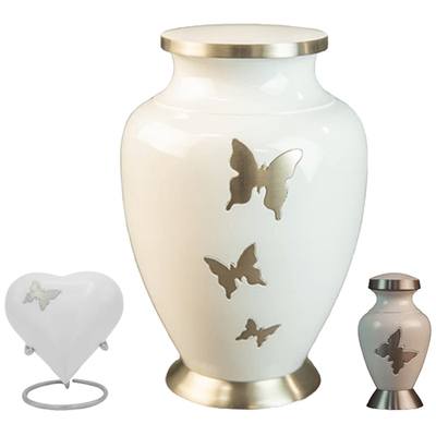 Butterfly Flutter White Cremation Urn