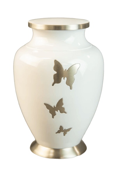 Butterfly Flutter White Cremation Urn