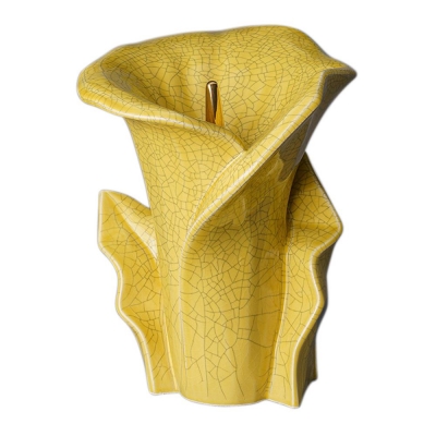 Calla Lily Yellow Crackled Ceramic Urn