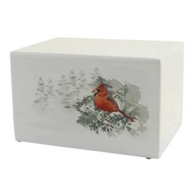 Cardinal Painted Wooden Urn