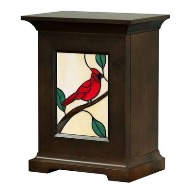 Cardinal Stained Glass Wooden Urn