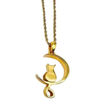 Cat and Moon Gold Urn Necklace