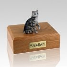 Tabby Silver Sitting Cat Cremation Urns