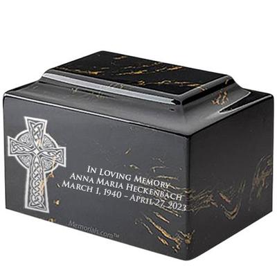 Celtic Cross Black and Gold Marble Urn