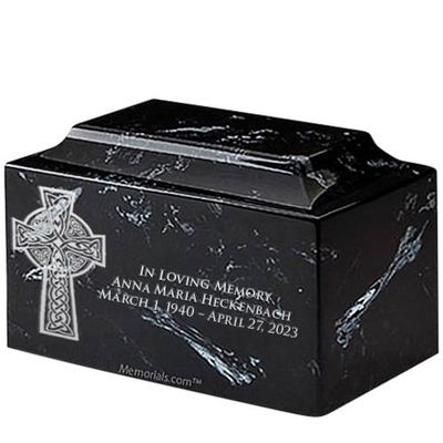 Celtic Cross Black and White Marble Urn