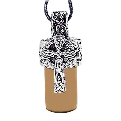 Celtic Cross Brown Urn Necklace