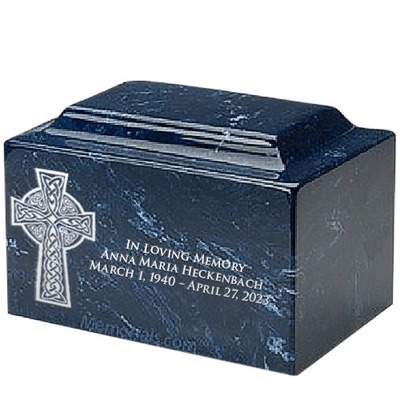 Celtic Cross Navy Marble Urn