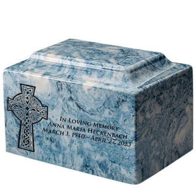 Celtic Cross Sky Blue Marble Urn