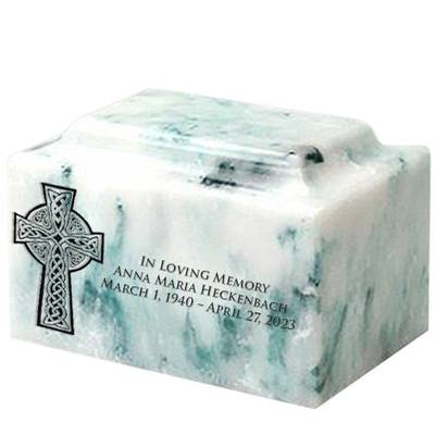 Celtic Cross Teal Onyx Marble Urn