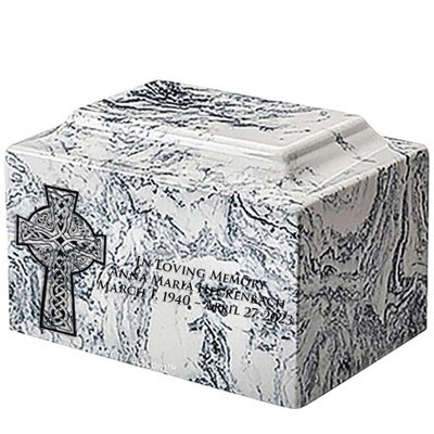 Celtic Cross White and Black Marble Urn