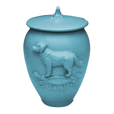 Doggy Weathered Blue Ceramic Cremation Urn