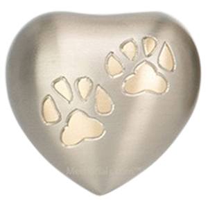 Paw Print Silver Pet Heart Urn