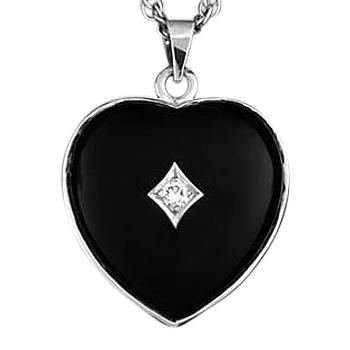 Sterling Silver Diamond Onyx Heart Keepsake Jewelry
