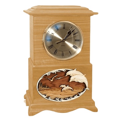 Dolphins Clock Oak Cremation Urn