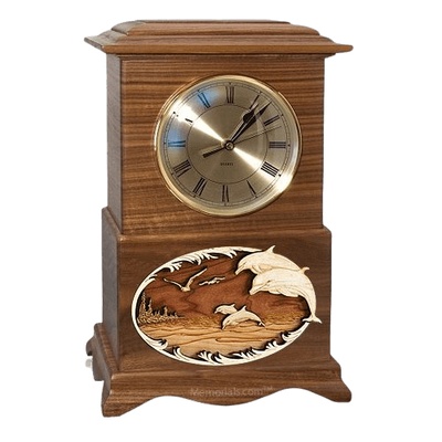 Dolphins Clock Walnut Cremation Urn