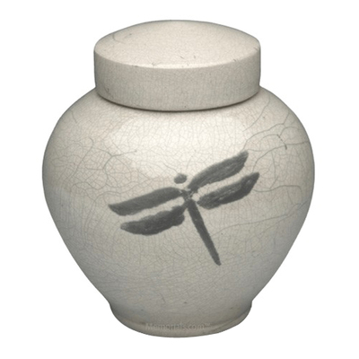 Dragonfly White Raku Companion Cremation Urn