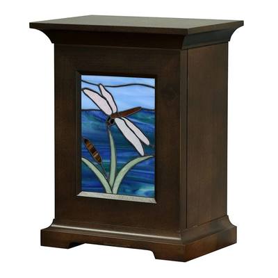 Dragonfly Stained Glass Wooden Urn
